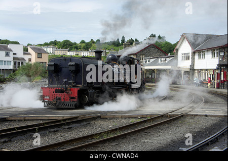 Steam train on the welsh highland railway at porthmadoc,wales Stock Photo