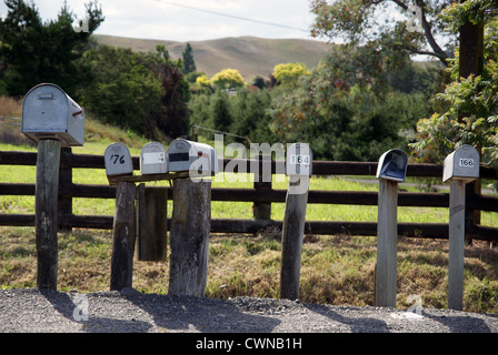 Rural American style post boxes in New Zealand Stock Photo