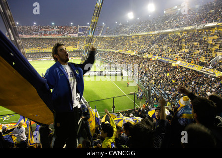 Football match of Boca Juniors at the Bombonera stadium, La Boca, Buenos Aires, Argentina. Stock Photo