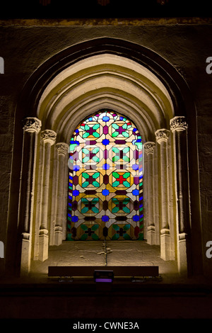 Arabesque pattern stained glass window in the Mezquita Cathedral (Great Mosque) in Cordoba, Spain, Andalusia region. Stock Photo