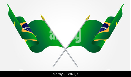 Isolated Twin Brazil flags waving on white Stock Photo
