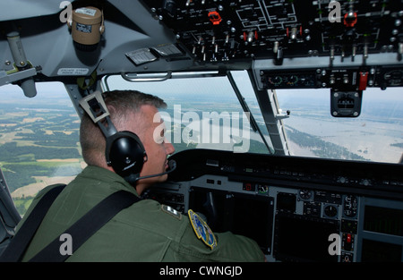 A US Coast Guard operates The Ocean Sentry during an overflight of the flood impacted areas in the upper midwest June 19, 2008. Stock Photo