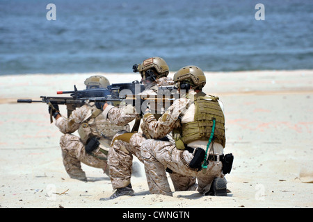 US Navy SEALs participate in a training exercise at Joint Expeditionary Base Little Creek-Fort Story July 21, 2012 in Virginia Beach, VA. Stock Photo
