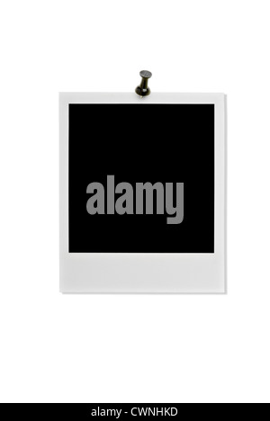 Black polaroid, with pin, isolated on 100% white background Stock Photo