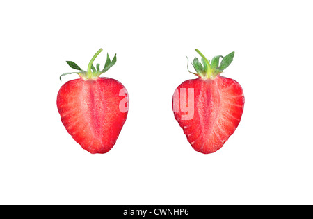 Strawberry cut in halves, isolated on 100% white background Stock Photo