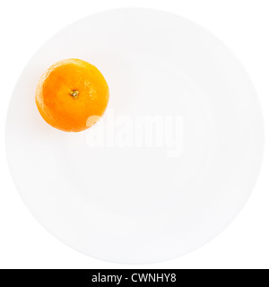 one orange on white plate isolated on white background Stock Photo