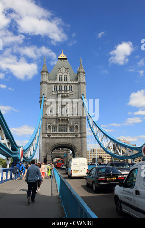 Crossing Tower Bridge over the River Thames, London England UK. Stock Photo