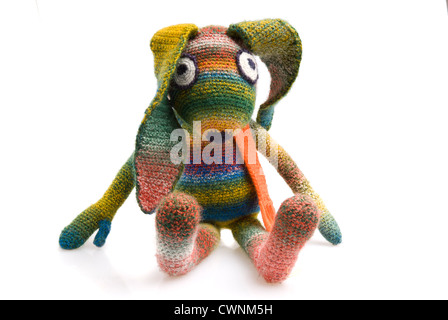Stuffed animal, crochet-bunny, isolated on 100% white background