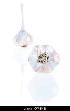 Garlic bulbs (Allium sativum), isolated on 100% white background Stock Photo