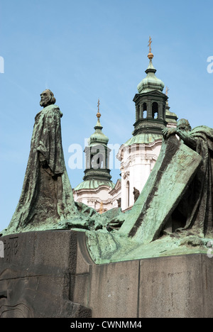 Prague - Jan Hus monument in Old Town Square - Staromestske namesti Stock Photo