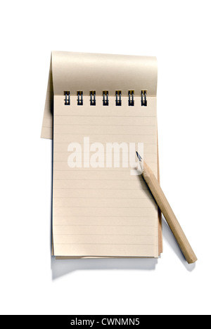 Notepad with a pencil, blank, isolated on 100% white background Stock Photo