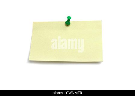 Post-It, blank note and pin, blank, isolated on 100% white background Stock Photo