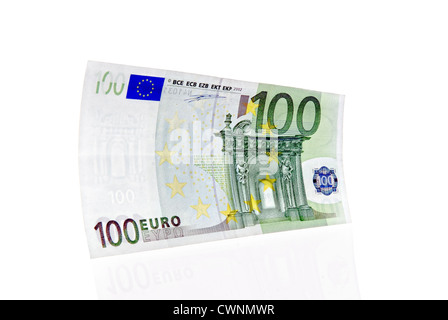 One 100 Euro banknote, one hundred Euro, isolated on 100% white background Stock Photo