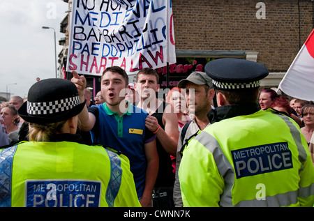 The racist   Islamophobic English Defence League (EDL) march through the center of Walthamstow North London Stock Photo