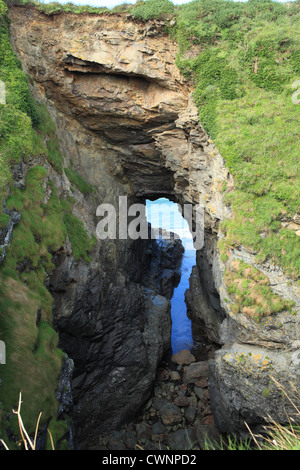 Lundy Hole collapsed sea cave, Lundy Bay, Near Polzeath, North Cornwall, England, UK Stock Photo