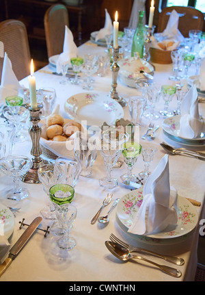 vintage wedding reception table setting Stock Photo