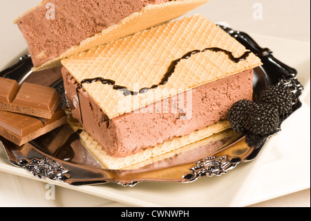 Crunchy ice cream sandwich, a tempting dessert Stock Photo