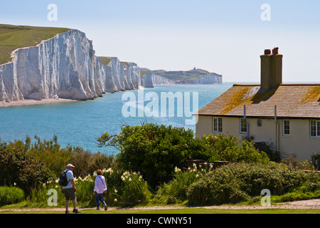Seven Sisters  cliffs and coastguard cottages Stock Photo