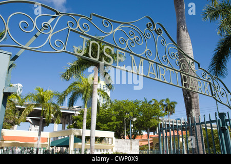 ENTRANCE GATE SIGN JOSE MARTI PARK LITTLE HAVANA MIAMI FLORIDA USA Stock Photo