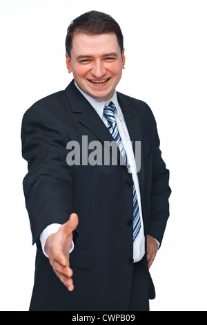 Portrait of a mature business man with hand outstretched to welcome you over white background Stock Photo