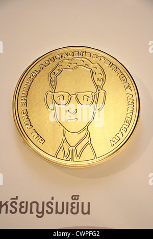 Portrait of Thailand's king Bhumibol Adulyadej on medals , Mint of Finland strikes medals as a birthday gift for the King Stock Photo