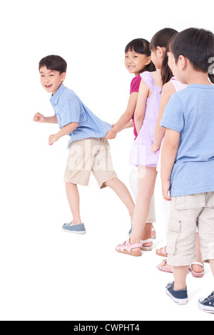 Children playing train games Stock Photo