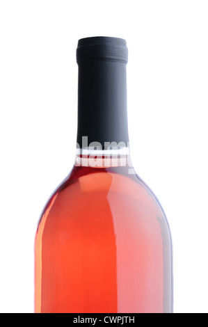 Closeup of a Blush Wine Bottle without label over a white background Stock Photo