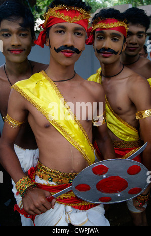 Children wearing Dressing of kalari martial arts Heroes of Kerala on the Occasion of Onam celebration Stock Photo