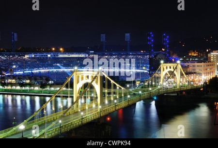 Roberto Clemente Bridge and PNC Park in Pittsburgh. Stock Photo