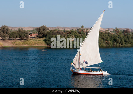 Felucca Nile river Egypt between Aswan and Luxor Stock Photo