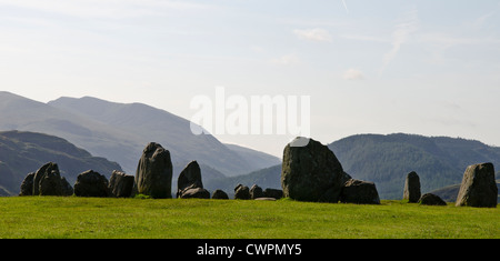 some people explore the spiritual nature of Castlerigg stone circle in the lake district, cumbria Stock Photo