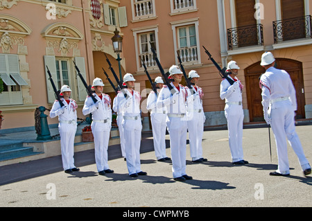 Changing of the guards ceremony in front of the Prince's palace in Monaco Stock Photo