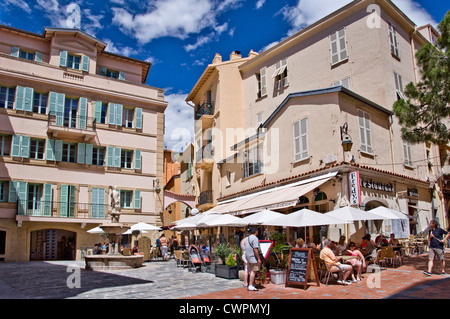 A restaurant on a square in the old town on the Rock of Monaco Stock Photo