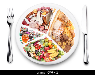 Food balance products on a plate. White background Stock Photo
