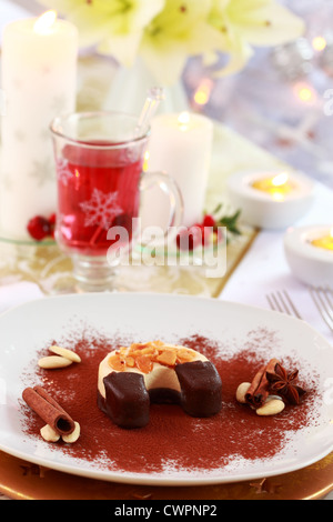 Dessert for Christmas with mulled wine Stock Photo