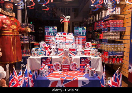 Gift shop window display in Windsor, Berkshire. The display is mainly of gifts celebrating the 2012 London Olympics. Stock Photo