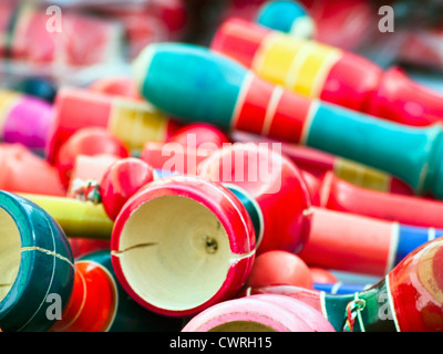 Colorful toys made of wood for children Stock Photo