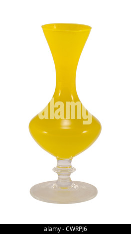 Retro glass yellow vase isolated on white. Old decorative object. Stock Photo