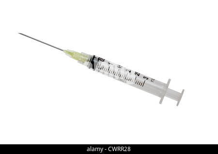 plastic hypodermic needle syringe isolated on white background Stock Photo