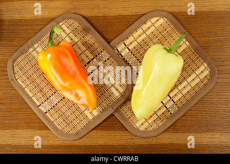 Food still life. Salad peppers on napkins from bamboo Stock Photo