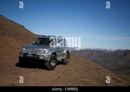 Highlands of Iceland and 4x4 car, Westfjords region, Europe Stock Photo