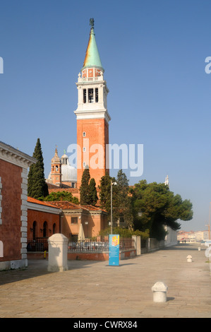 The campanile of the Church of San Giorgio Maggiore on the Isola di San Giorgio Maggiore in Venice, Veneto, Italy Stock Photo