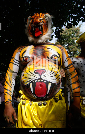 Tiger Dance Recreational folk arts of Kerala during the Onam Rice Harvest Festivals India.Pulikali or Tiger Dancing Artist View Stock Photo