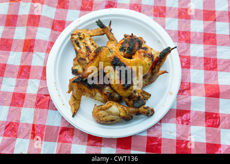 Grilled chicken wings at the camping Stock Photo