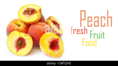 Fresh peach fruits isolated on white background Stock Photo