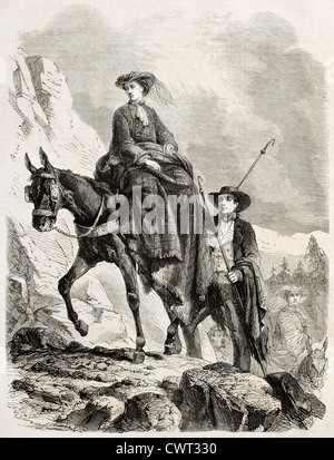 Empress Eugenie ascent on the Mer de Glace Stock Photo