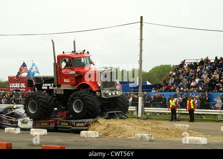 A Monster truck at a show at Santa Pod raceway. Stock Photo