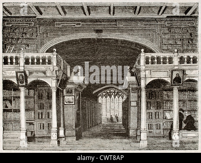 Bodleian library interior old illustration, University of Oxford Stock Photo