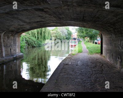 Under a bridge on the Grand Union Canal, Milton Keynes, UK Stock Photo