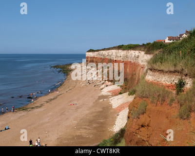 The famous red and white striped cliffs at Hunstanton in Norfolk, UK. Made up of red Carrstone layer and white chalk layer. Stock Photo
